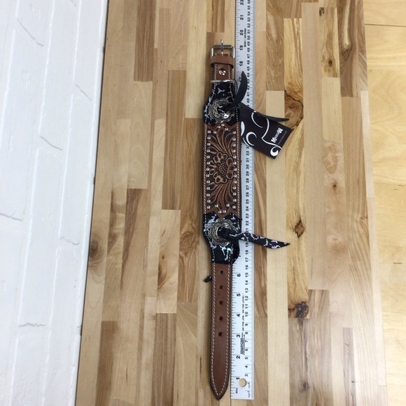 Mad Cow genuine leather western dog collar handmade brown black studded silver - Picture 11 of 16